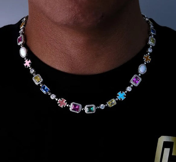 Luxe Gold-Plated Hip-Hop Gemstone Necklace