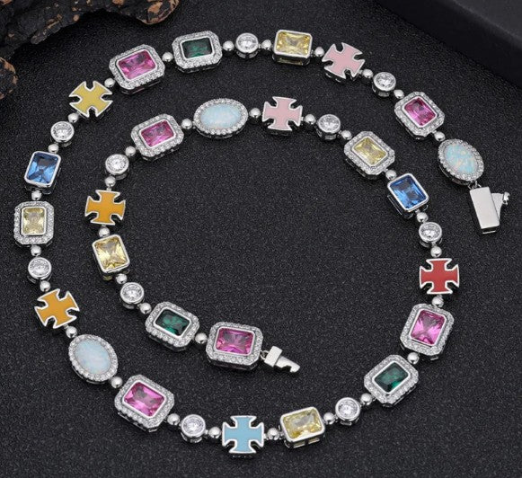 Luxe Gold-Plated Hip-Hop Gemstone Necklace