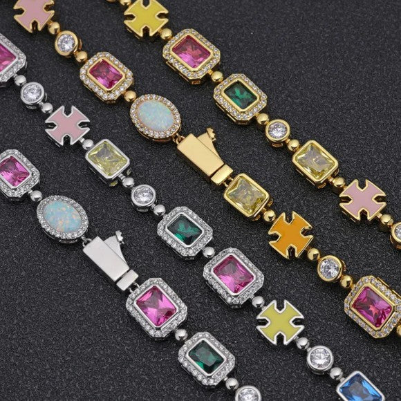Luxe Gold-Plated Hip-Hop Gemstone Necklace