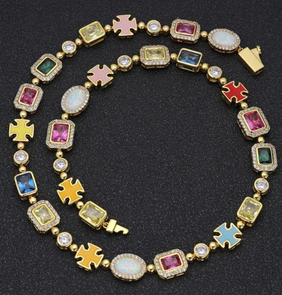 Luxe Gold-Plated Hip-Hop Gemstone Necklace