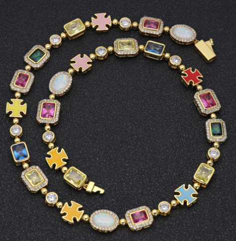 Luxe Gold-Plated Hip-Hop Gemstone Necklace