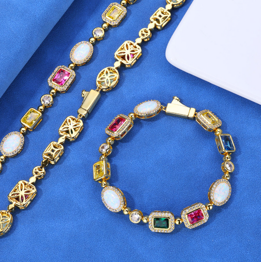Luxe Gold-Plated Hip-Hop Gemstone Necklace