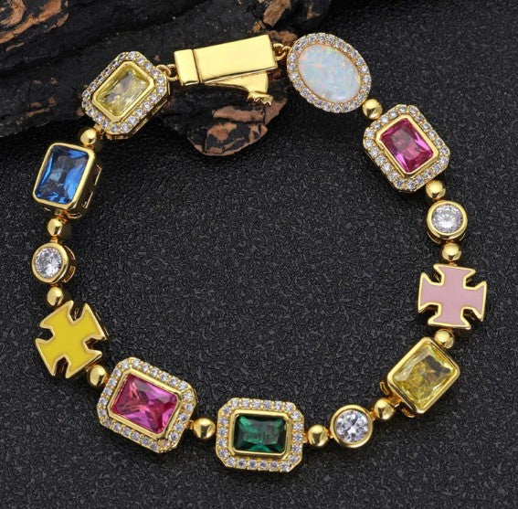 Luxe Gold-Plated Hip-Hop Gemstone Necklace